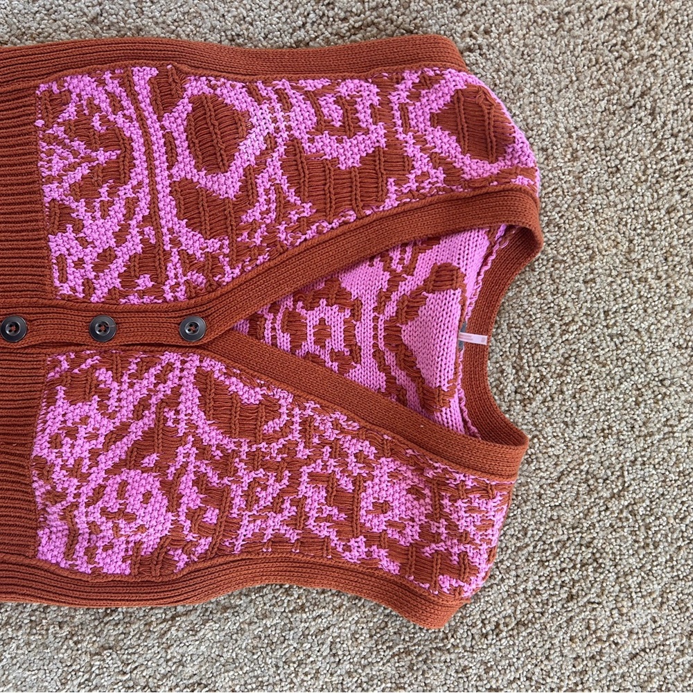 Free People Rust and Pink Jacquard Knit Vest